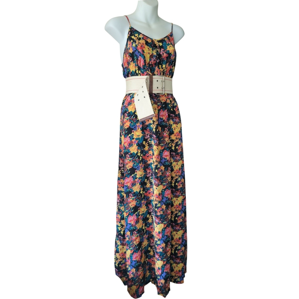 Yumi Kim Silk Floral Maxi Dress Straps Side Slit Sz.M